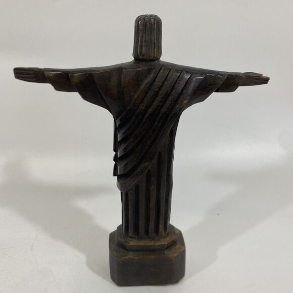 Carved Wood ‘Christ The Redeemer’ 8.75” Vintage Sculpture Figurine, Rio Souvenir - Picture 4 of 11